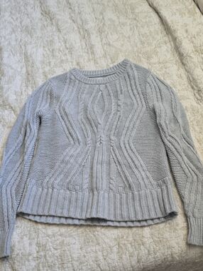 Amazon Essentials Light Gray 100% Cotton Cable Knit Scoop Neck Sweater